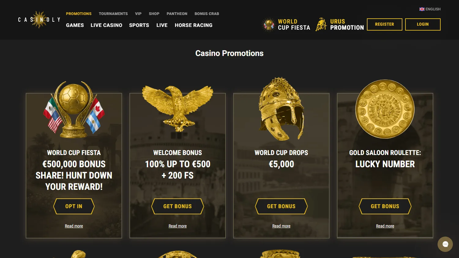 Casinoly Casino desktop promotions area with welcome and loyalty offers